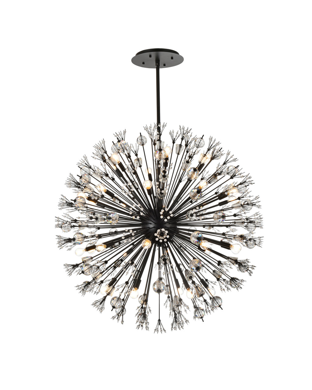 Elegant Lighting 2500D44BK Vera 44 inch crystal starburst round pendant in black