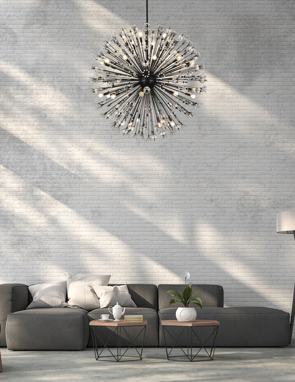 Elegant Lighting 2500D50BK Vera 50 inch crystal starburst round pendant in black