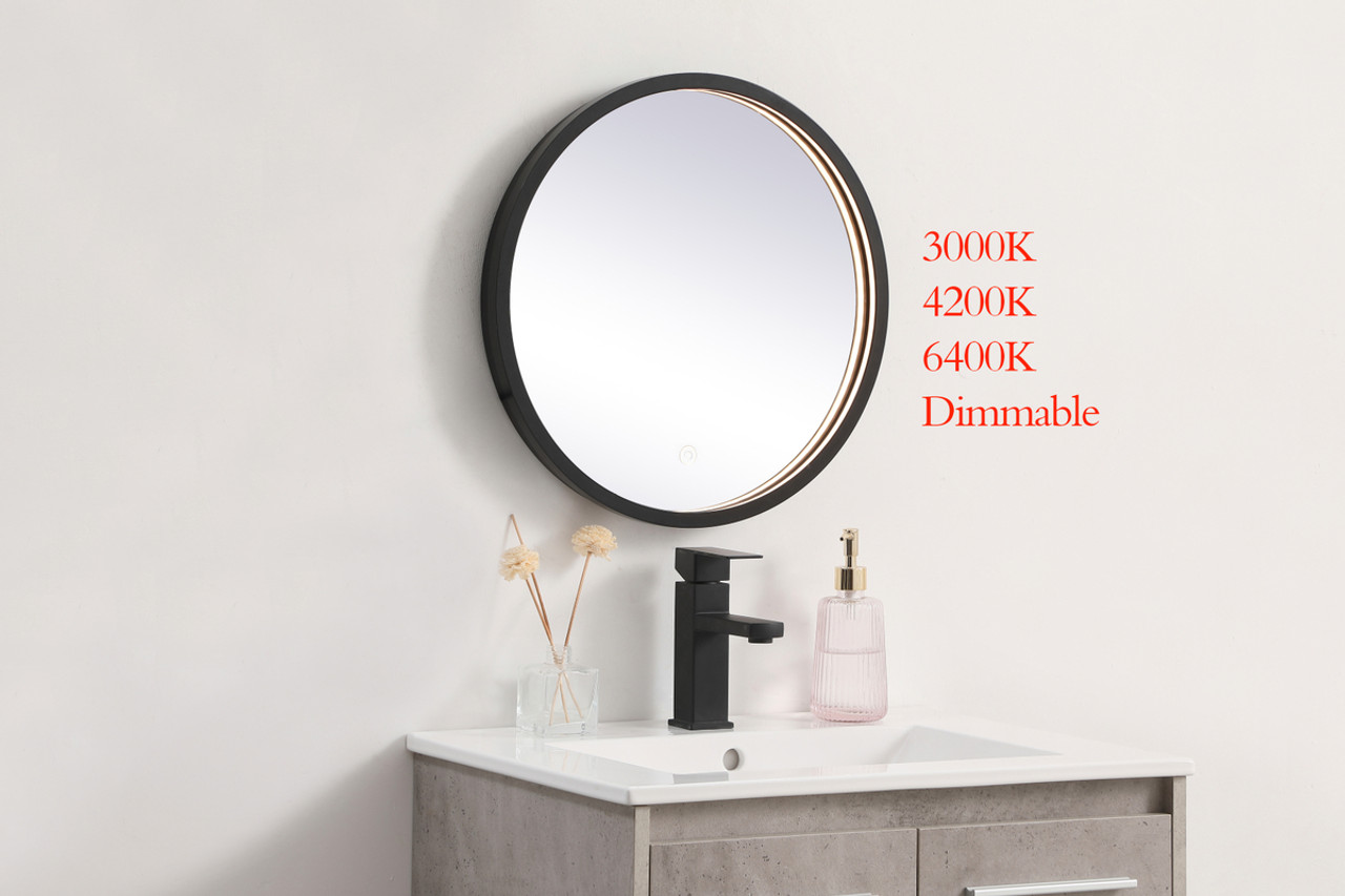 Elegant Decor MRE6018BK Pier 18 inch LED mirror with adjustable color temperature 3000K/4200K/6400K in black