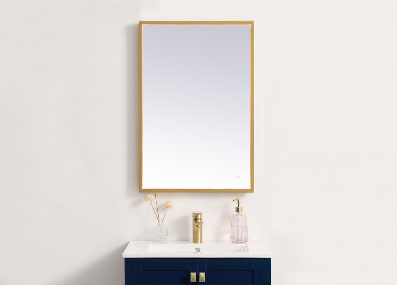 Elegant Decor MRE61830BR Pier 18x30 inch LED mirror with adjustable color temperature 3000K/4200K/6400K in brass