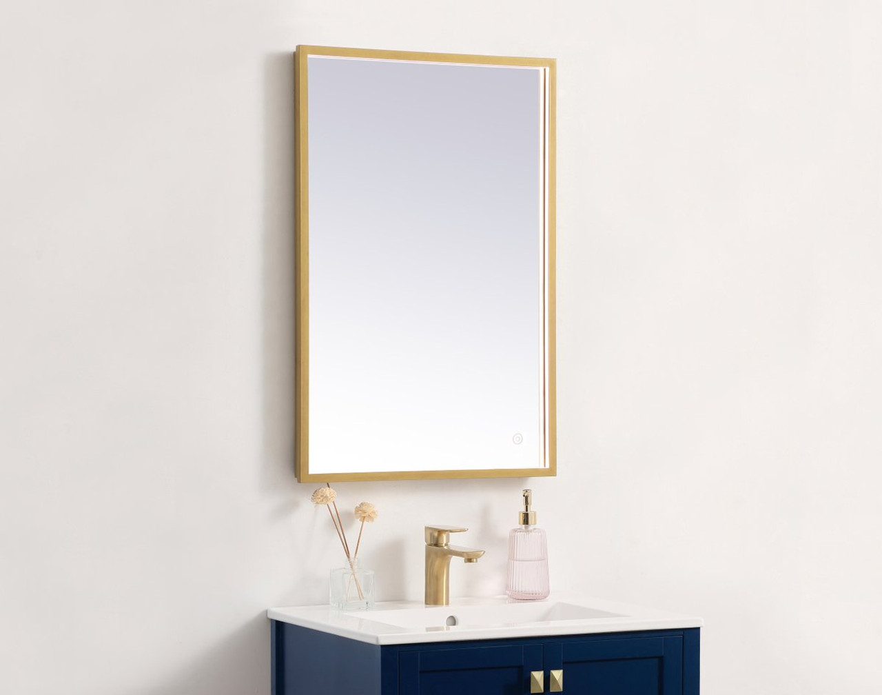 Elegant Decor MRE61830BR Pier 18x30 inch LED mirror with adjustable color temperature 3000K/4200K/6400K in brass