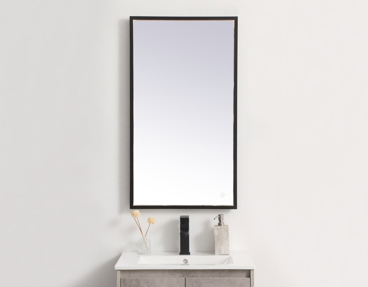 Elegant Decor MRE61836BK Pier 18x36 inch LED mirror with adjustable color temperature 3000K/4200K/6400K in black