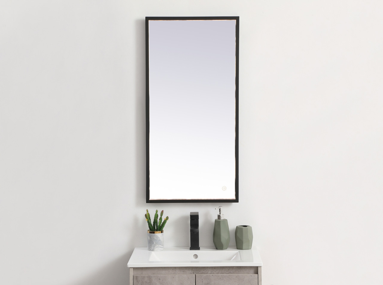 Elegant Decor MRE61836BK Pier 18x36 inch LED mirror with adjustable color temperature 3000K/4200K/6400K in black