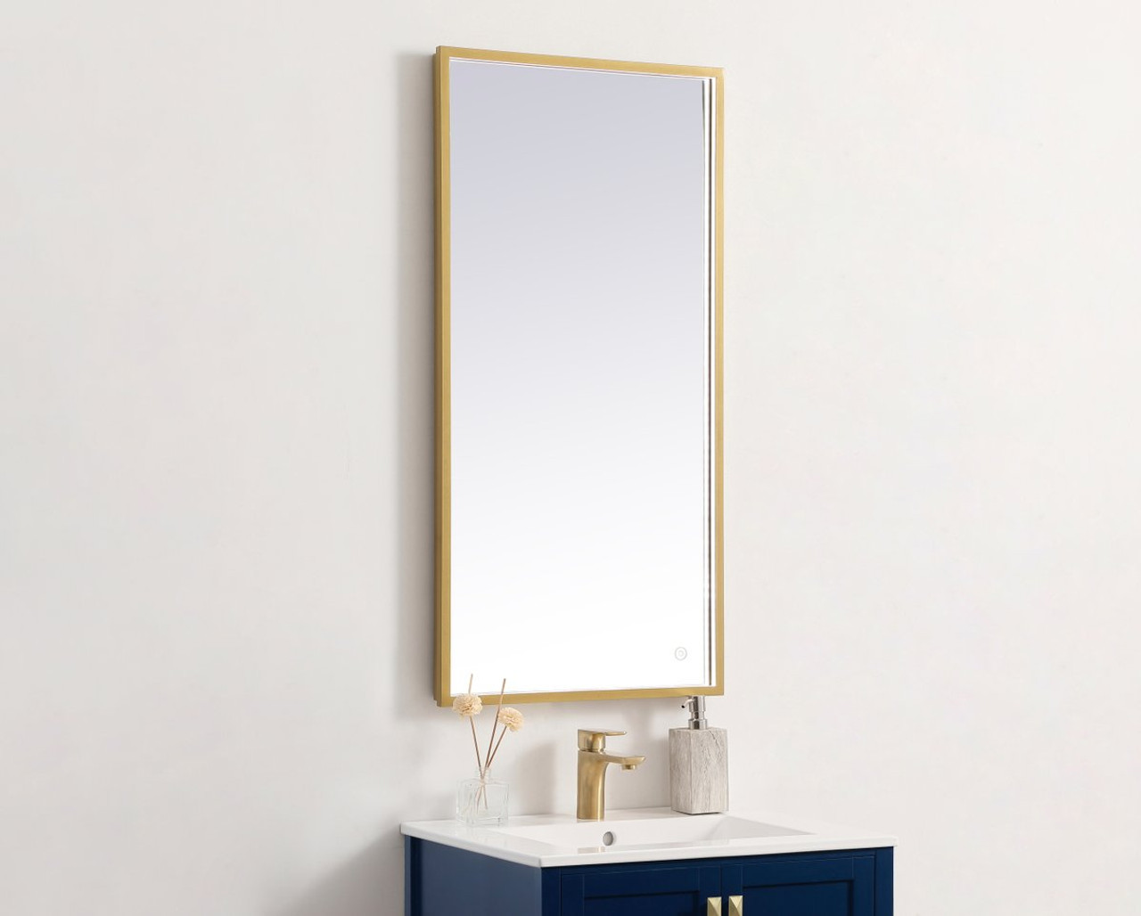Elegant Decor MRE62030BR Pier 20x30 inch LED mirror with adjustable color temperature 3000K/4200K/6400K in brass