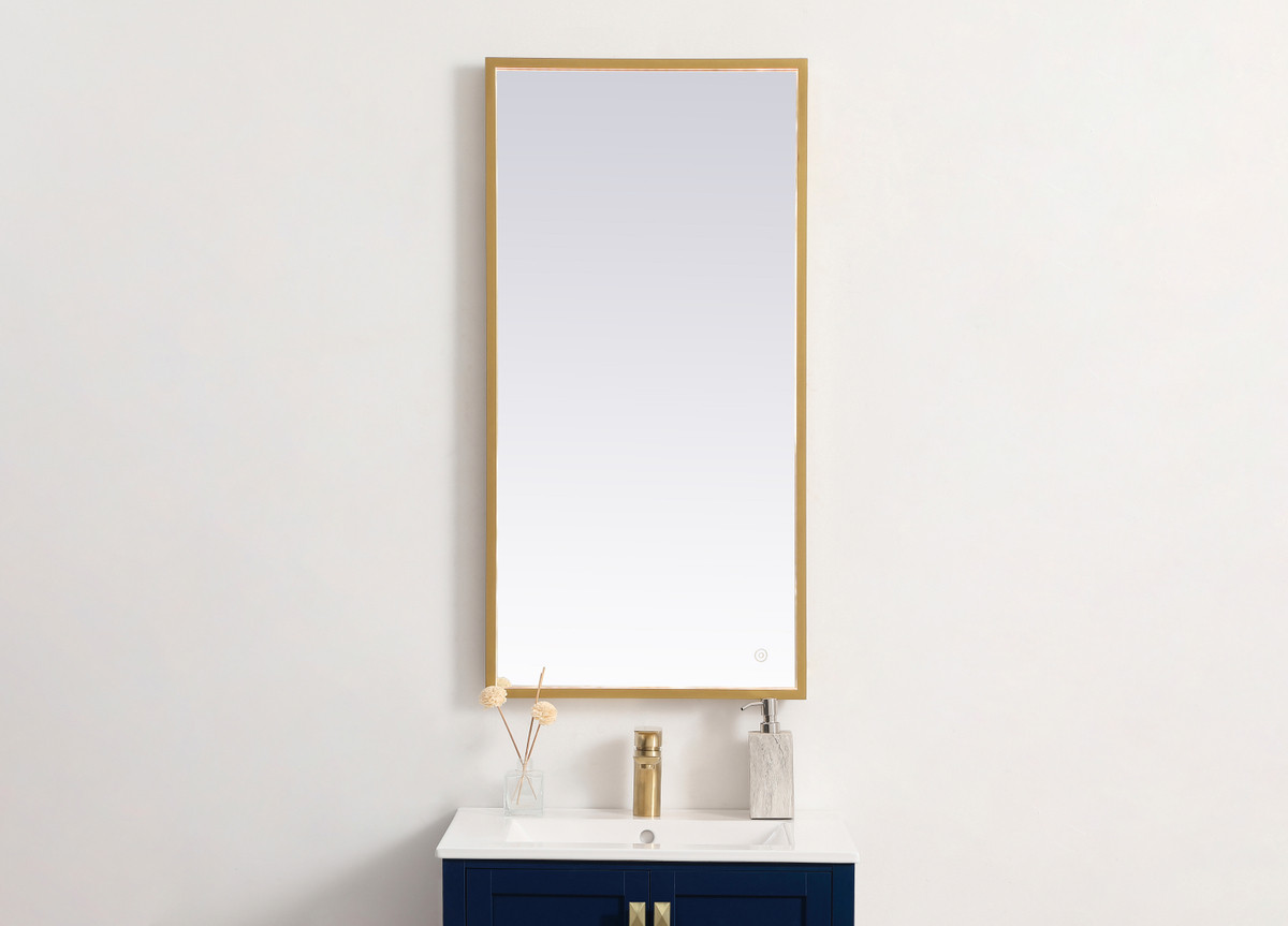 Elegant Decor MRE62040BR Pier 20x40 inch LED mirror with adjustable color temperature 3000K/4200K/6400K in brass