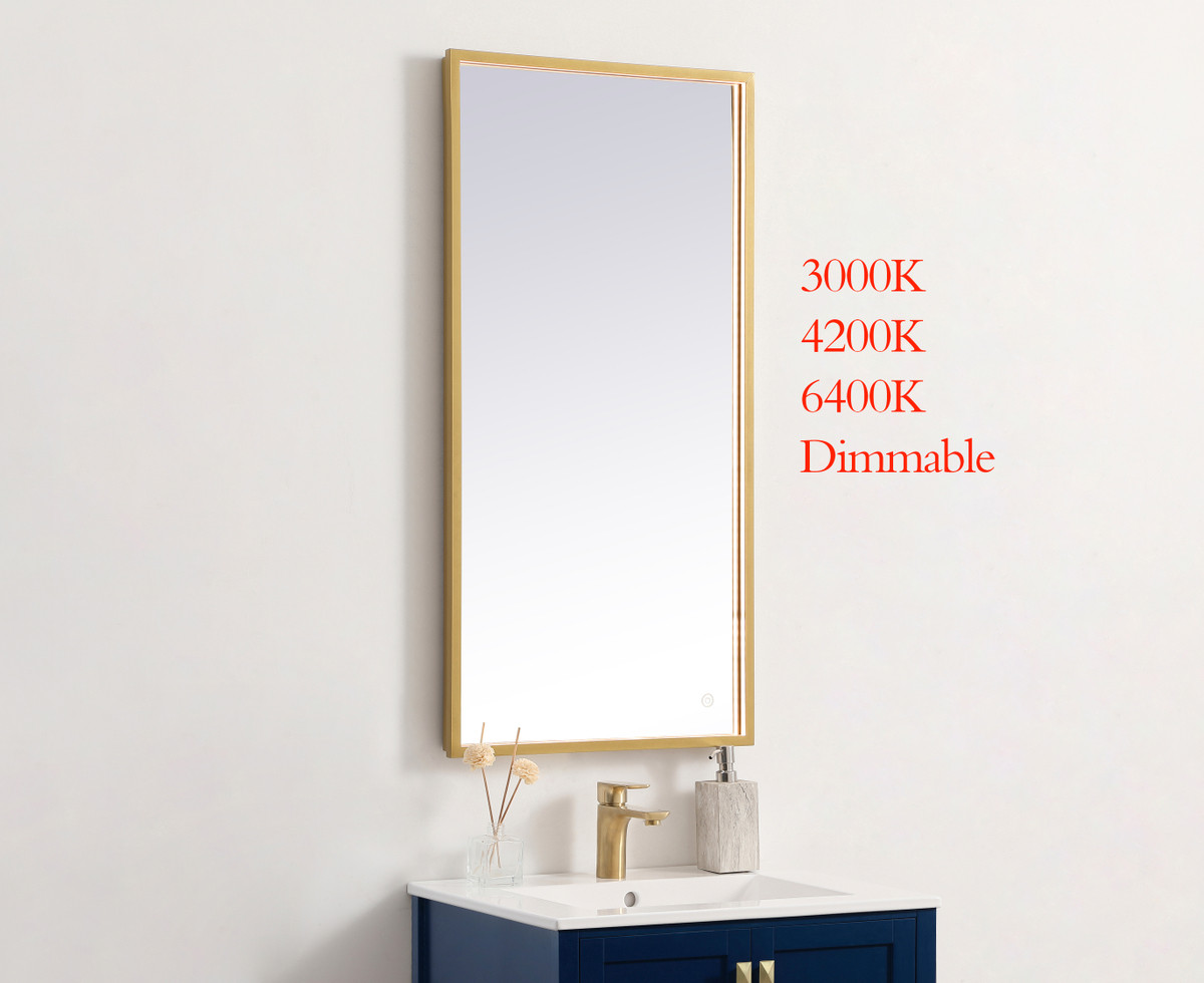 Elegant Decor MRE62040BR Pier 20x40 inch LED mirror with adjustable color temperature 3000K/4200K/6400K in brass