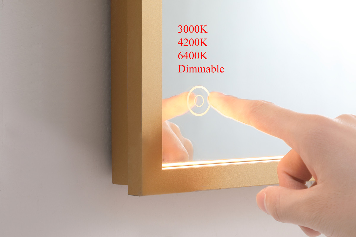 Elegant Decor MRE62040BR Pier 20x40 inch LED mirror with adjustable color temperature 3000K/4200K/6400K in brass