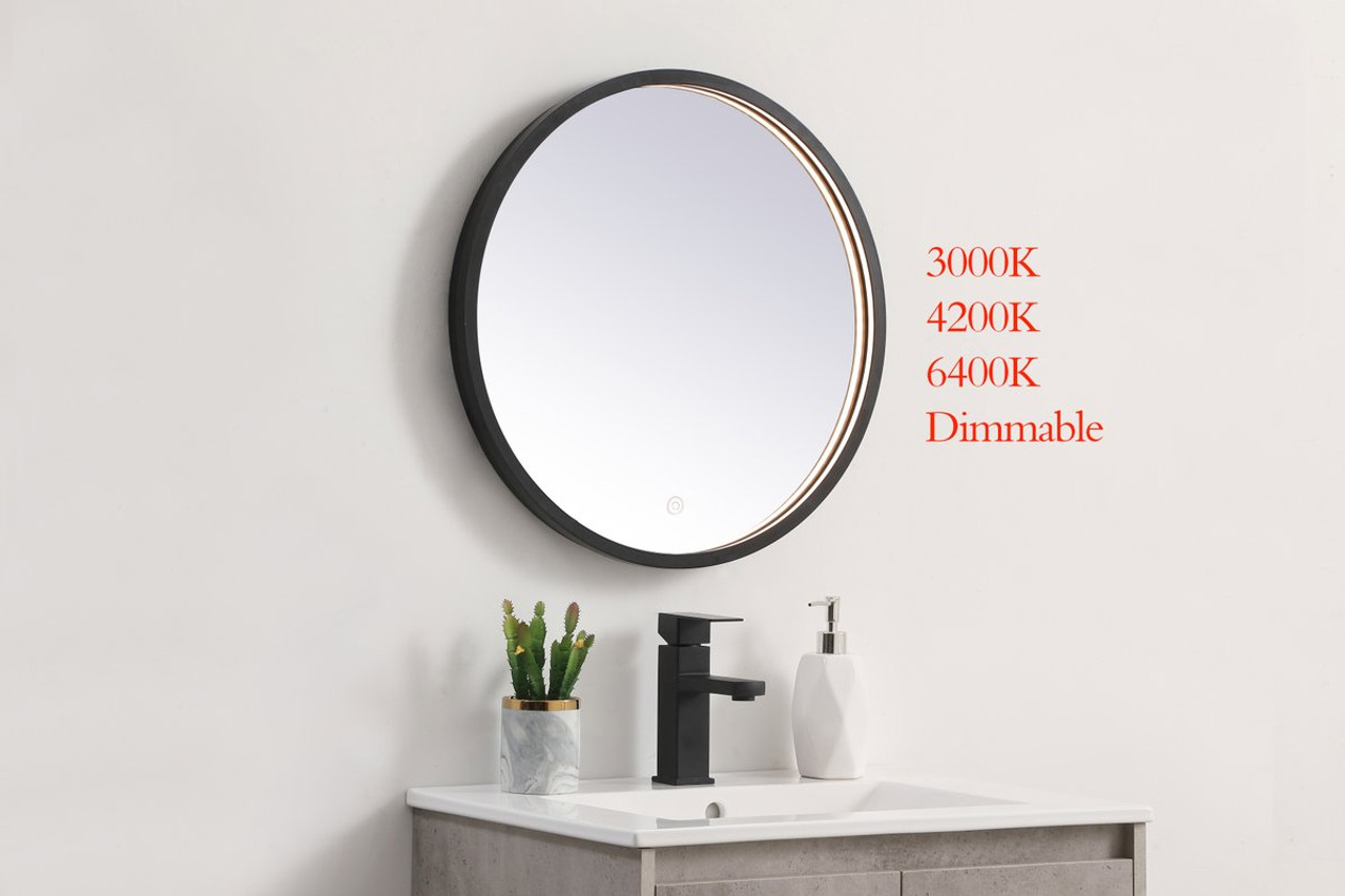 Elegant Decor MRE6021BK Pier 21 inch LED mirror with adjustable color temperature 3000K/4200K/6400K in black