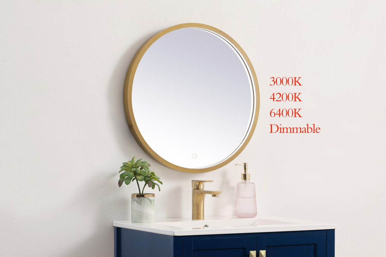 Elegant Decor MRE6021BR Pier 21 inch LED mirror with adjustable color temperature 3000K/4200K/6400K in brass