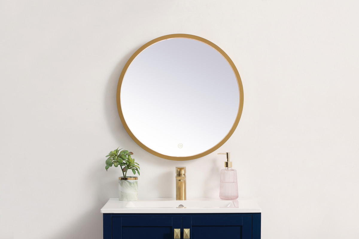 Elegant Decor MRE6021BR Pier 21 inch LED mirror with adjustable color temperature 3000K/4200K/6400K in brass