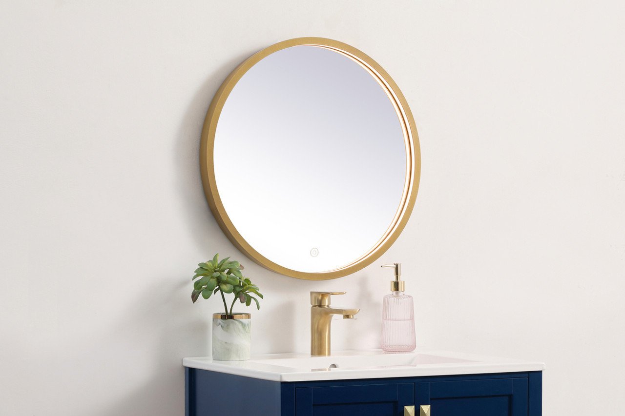 Elegant Decor MRE6021BR Pier 21 inch LED mirror with adjustable color temperature 3000K/4200K/6400K in brass