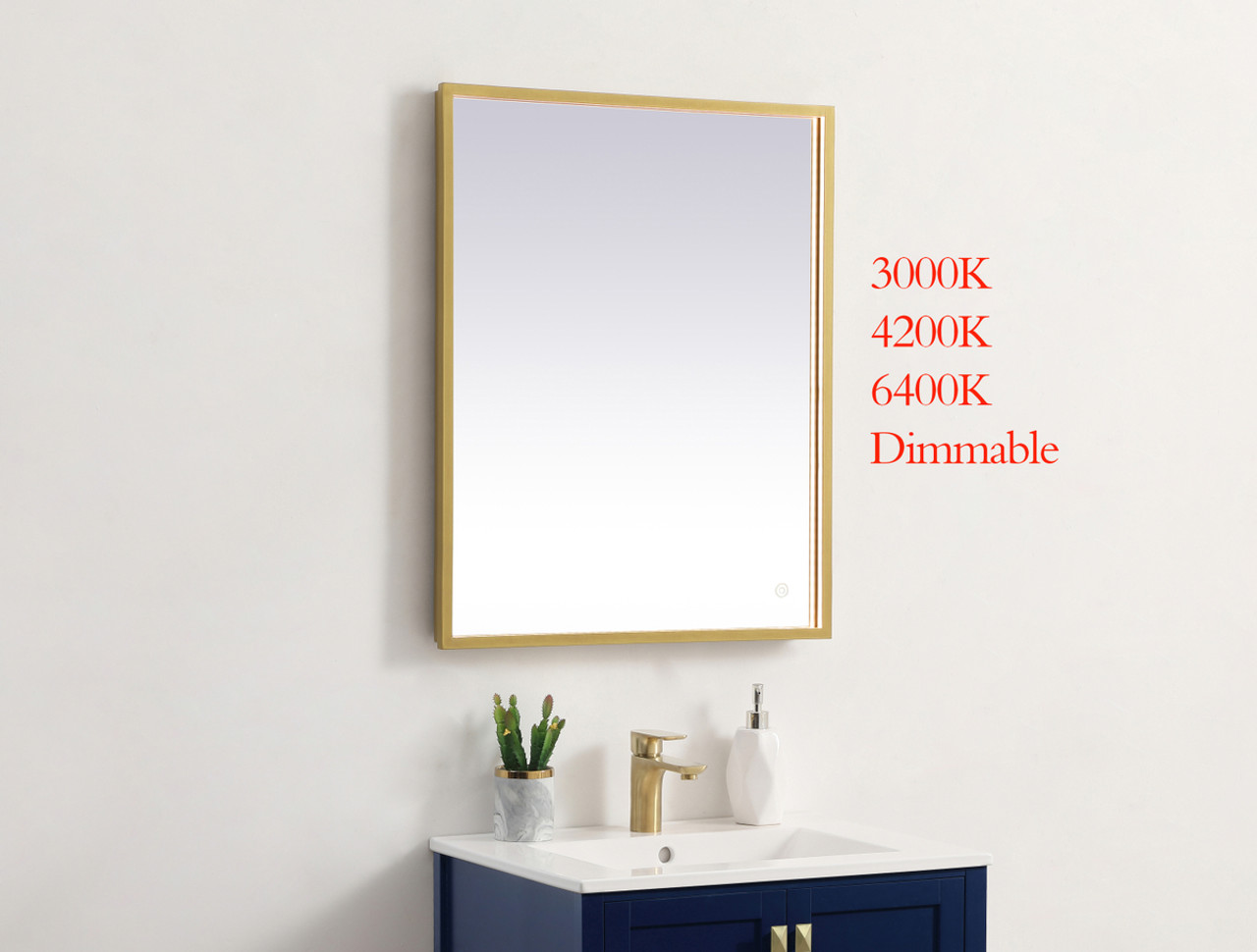 Elegant Decor MRE62430BR Pier 24x30 inch LED mirror with adjustable color temperature 3000K/4200K/6400K in brass