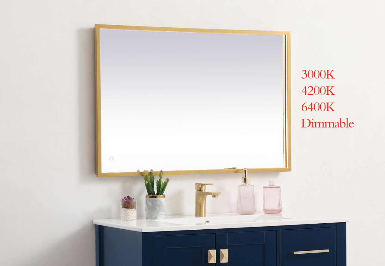 Elegant Decor MRE62436BR Pier 24x36 inch LED mirror with adjustable color temperature 3000K/4200K/6400K in brass