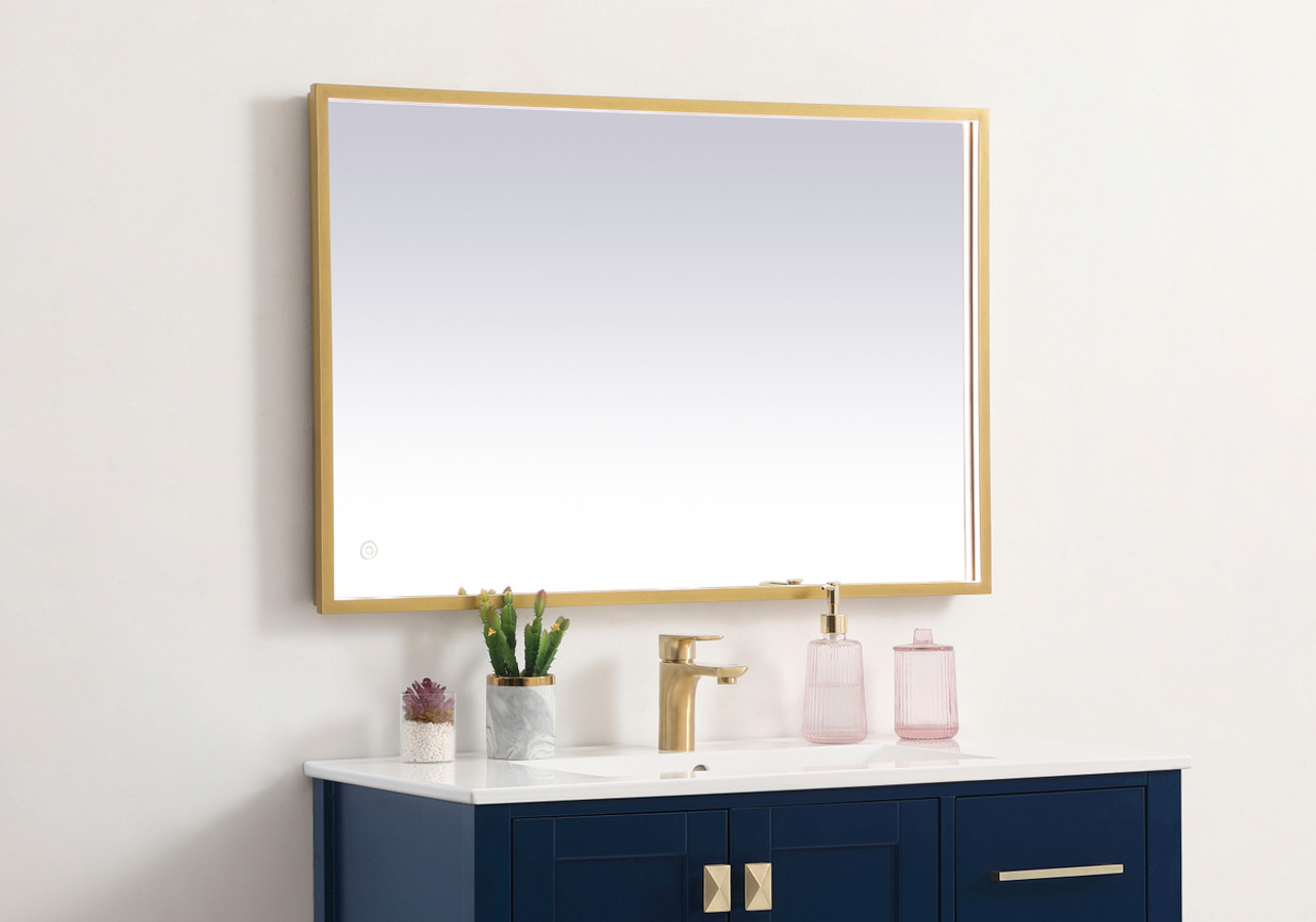 Elegant Decor MRE62436BR Pier 24x36 inch LED mirror with adjustable color temperature 3000K/4200K/6400K in brass