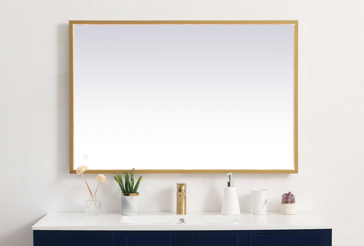 Elegant Decor MRE62730BR Pier 27x30 inch LED mirror with adjustable color temperature 3000K/4200K/6400K in brass