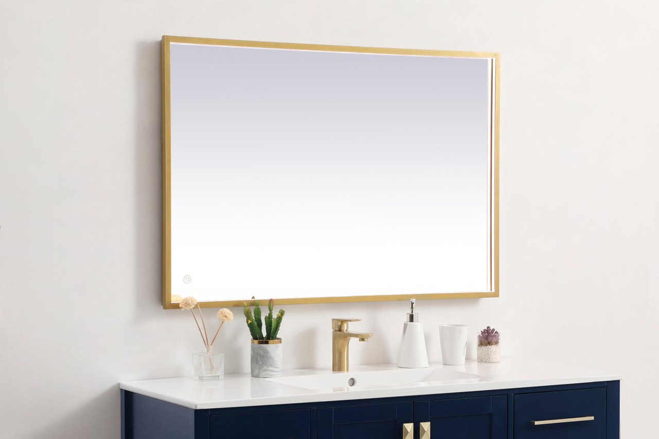 Elegant Decor MRE62730BR Pier 27x30 inch LED mirror with adjustable color temperature 3000K/4200K/6400K in brass