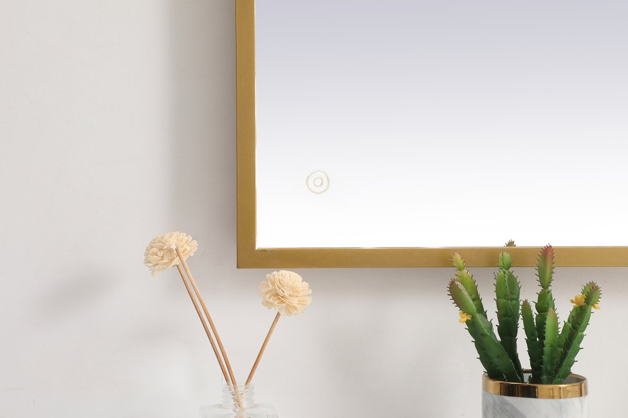 Elegant Decor MRE62730BR Pier 27x30 inch LED mirror with adjustable color temperature 3000K/4200K/6400K in brass