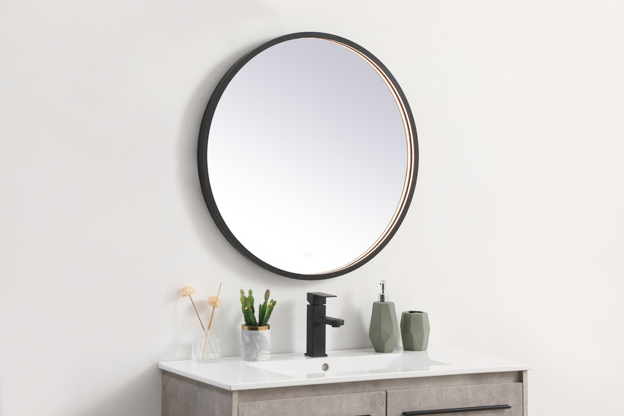 Elegant Decor MRE6028BK Pier 28 inch LED mirror with adjustable color temperature 3000K/4200K/6400K in black