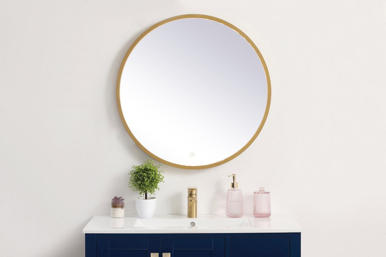 Elegant Decor MRE6028BR Pier 28 inch LED mirror with adjustable color temperature 3000K/4200K/6400K in brass