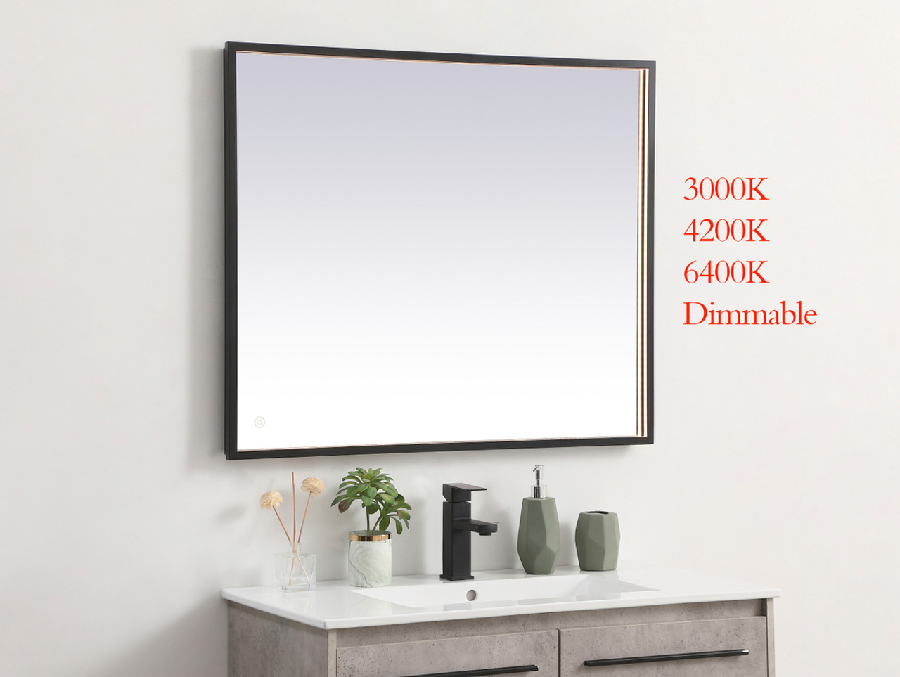 Elegant Decor MRE63036BK Pier 30x36 inch LED mirror with adjustable color temperature 3000K/4200K/6400K in black