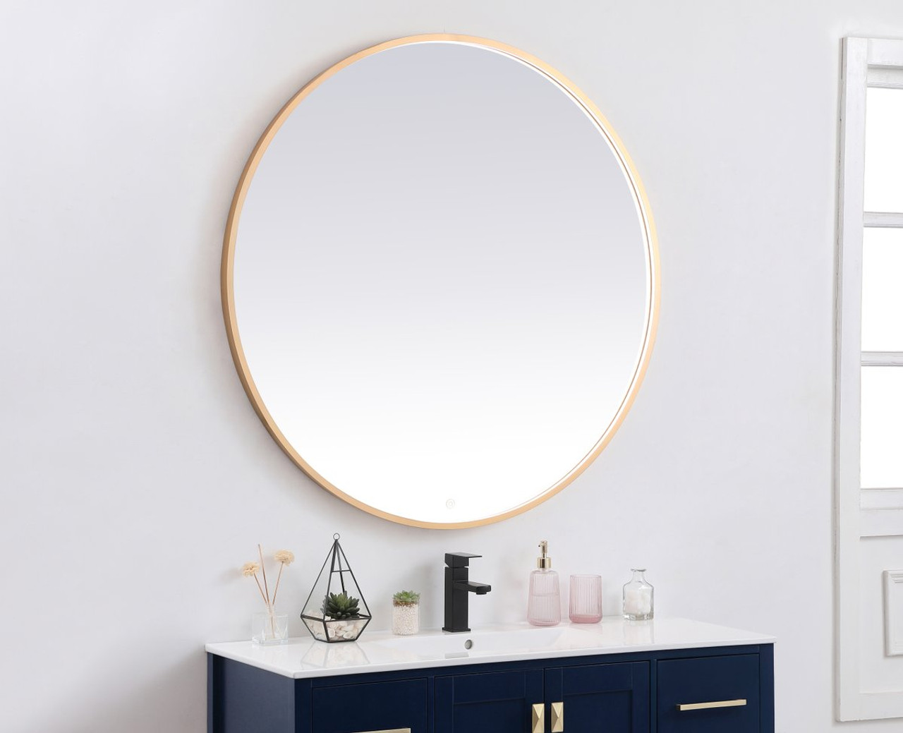 Elegant Decor MRE63036BR Pier 30x36 inch LED mirror with adjustable color temperature 3000K/4200K/6400K in brass