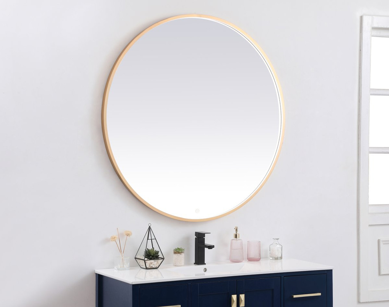 Elegant Decor MRE63036BR Pier 30x36 inch LED mirror with adjustable color temperature 3000K/4200K/6400K in brass