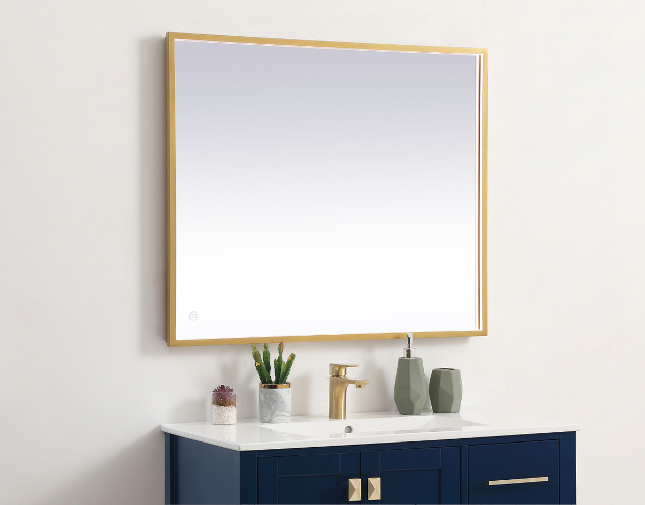 Elegant Decor MRE63036BR Pier 30x36 inch LED mirror with adjustable color temperature 3000K/4200K/6400K in brass