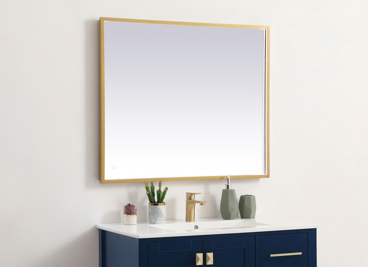 Elegant Decor MRE63036BR Pier 30x36 inch LED mirror with adjustable color temperature 3000K/4200K/6400K in brass