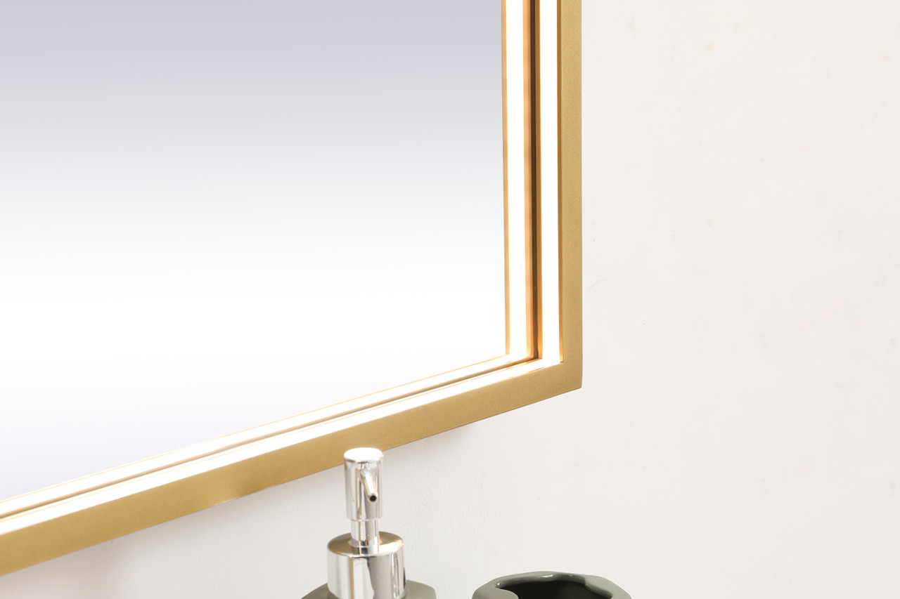 Elegant Decor MRE63036BR Pier 30x36 inch LED mirror with adjustable color temperature 3000K/4200K/6400K in brass