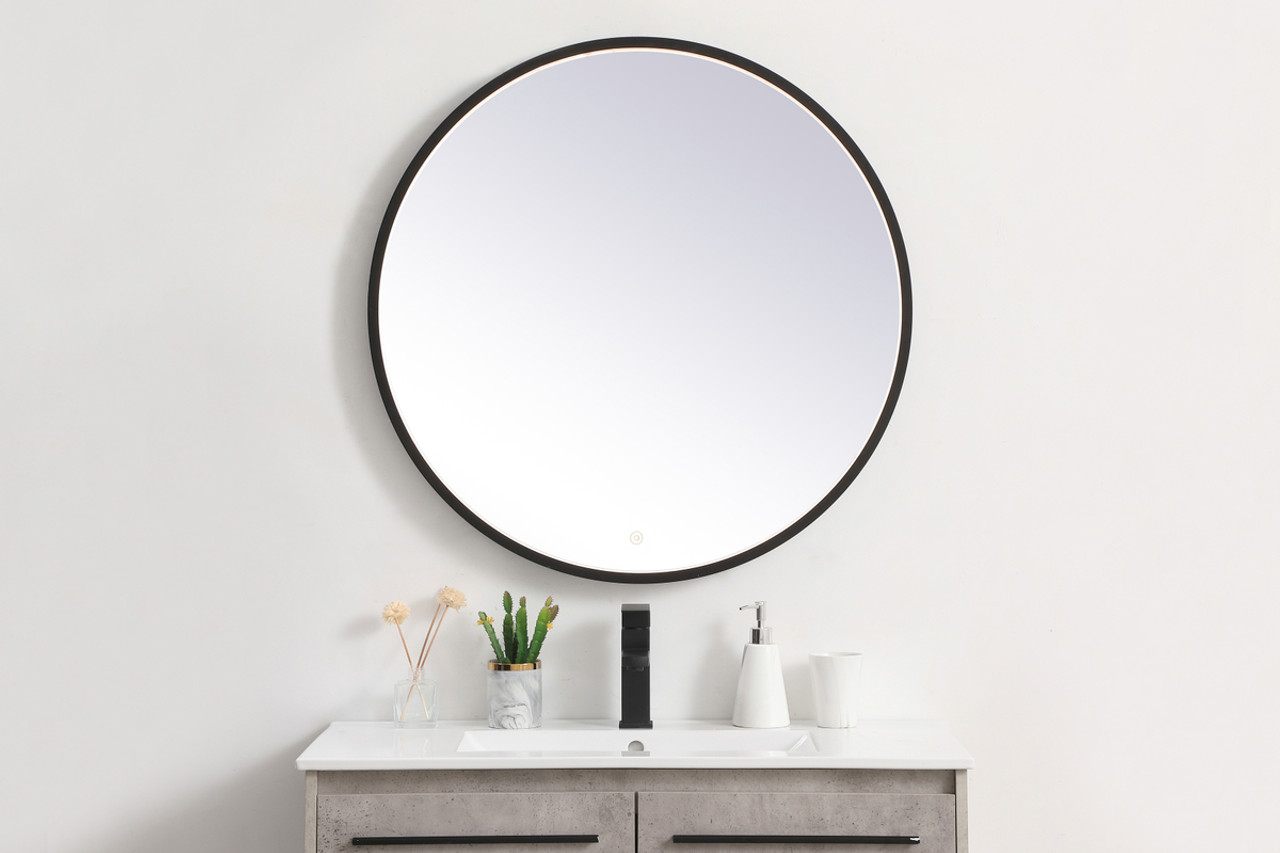 Elegant Decor MRE6032BK Pier 32 inch LED mirror with adjustable color temperature 3000K/4200K/6400K in black