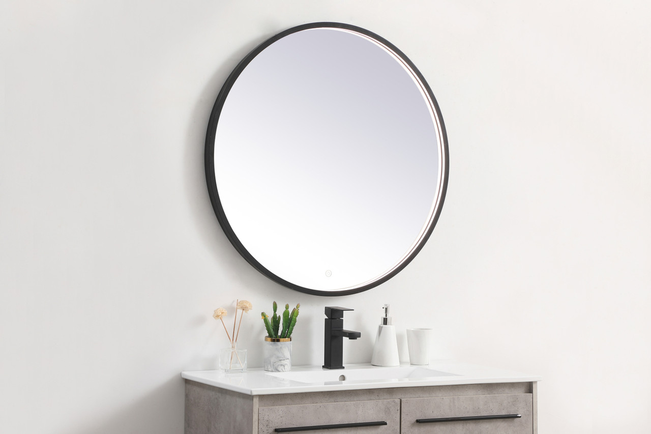 Elegant Decor MRE6032BK Pier 32 inch LED mirror with adjustable color temperature 3000K/4200K/6400K in black