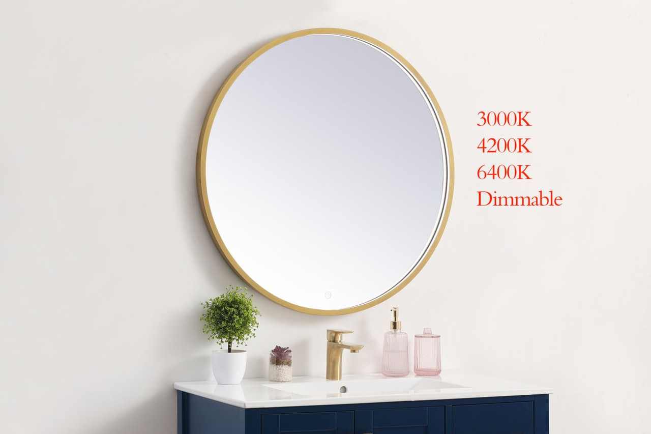 Elegant Decor MRE6032BR Pier 32 inch LED mirror with adjustable color temperature 3000K/4200K/6400K in brass