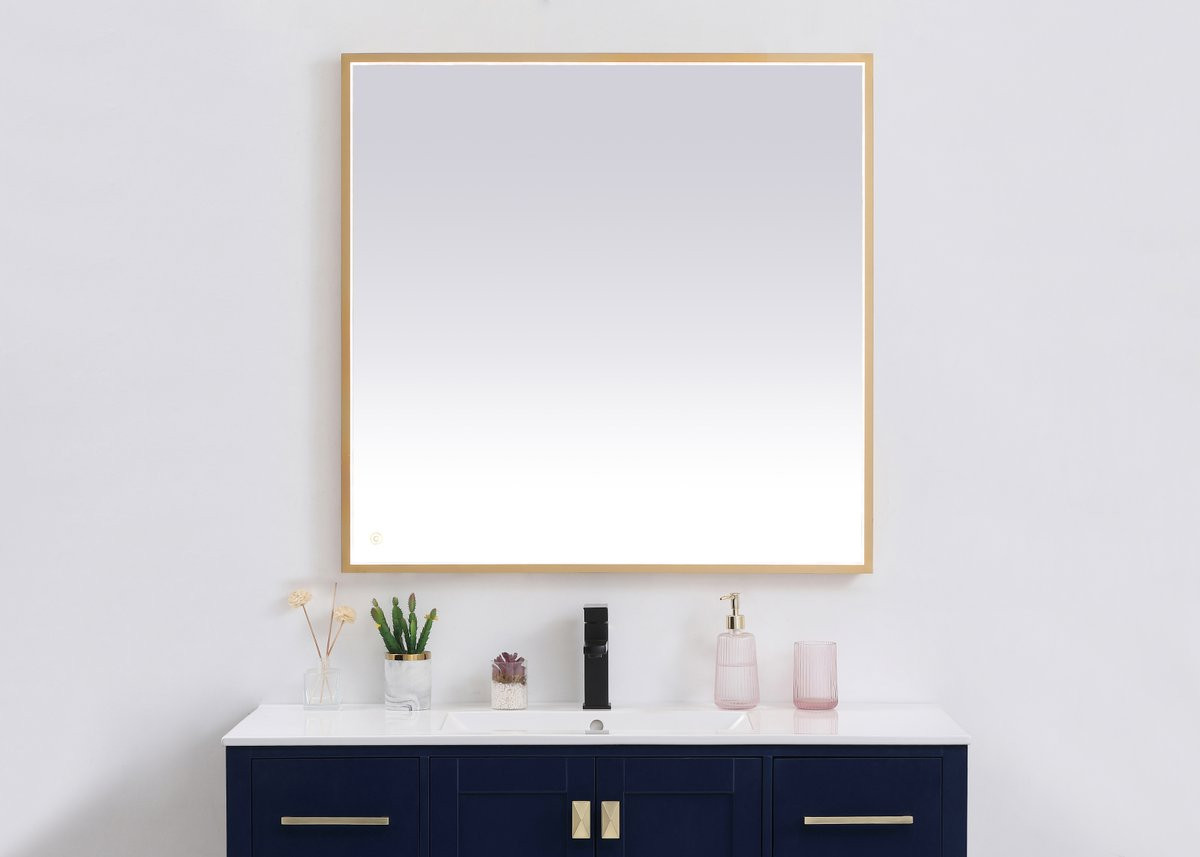 Elegant Decor MRE63636BR Pier 36x36 inch LED mirror with adjustable color temperature 3000K/4200K/6400K in brass