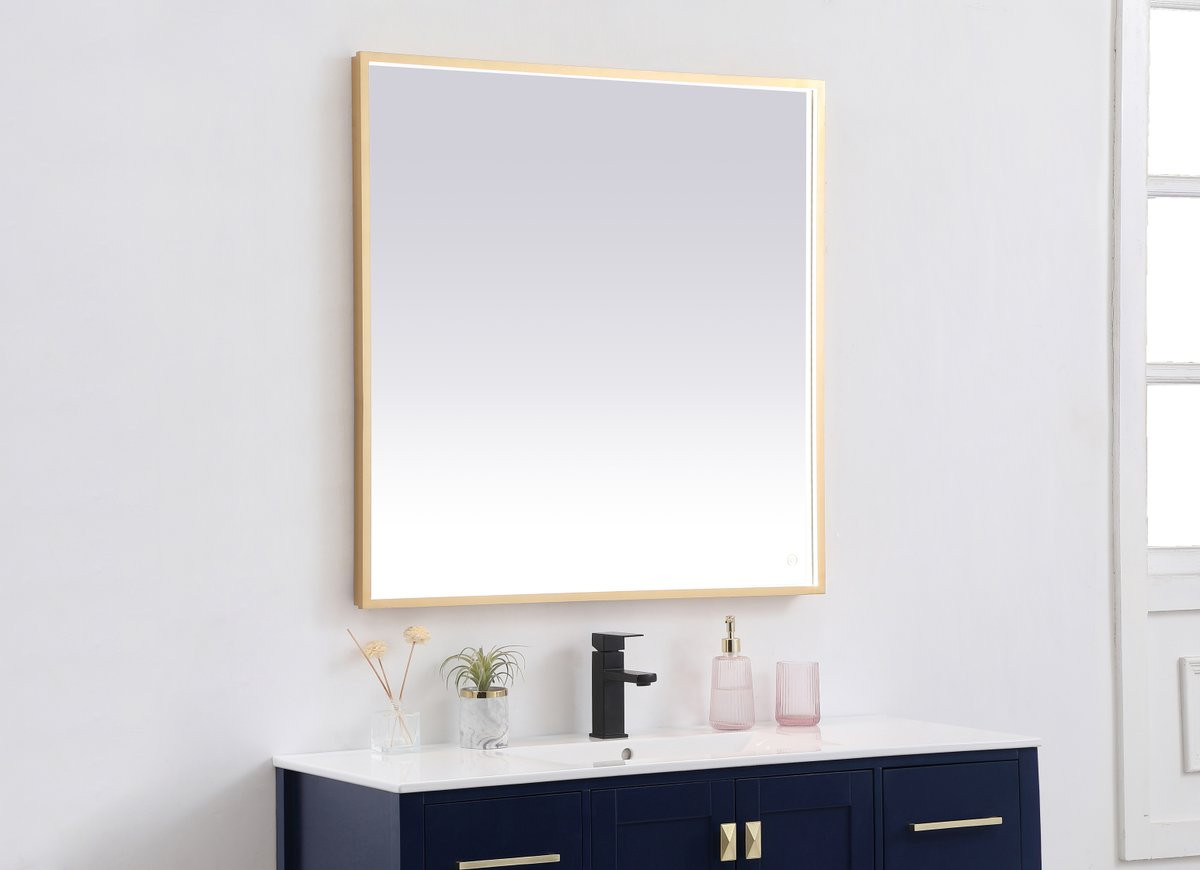 Elegant Decor MRE63636BR Pier 36x36 inch LED mirror with adjustable color temperature 3000K/4200K/6400K in brass