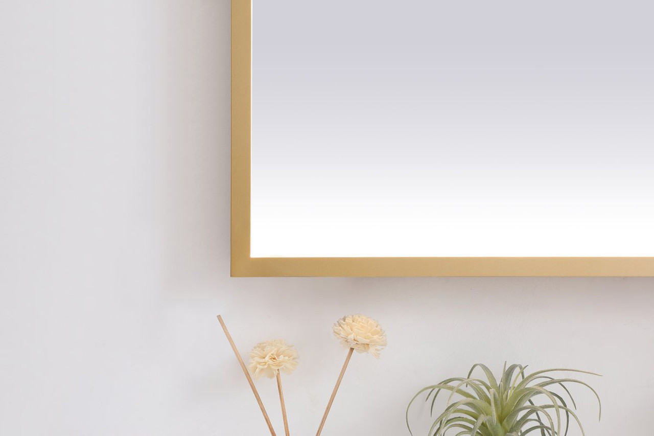 Elegant Decor MRE63636BR Pier 36x36 inch LED mirror with adjustable color temperature 3000K/4200K/6400K in brass