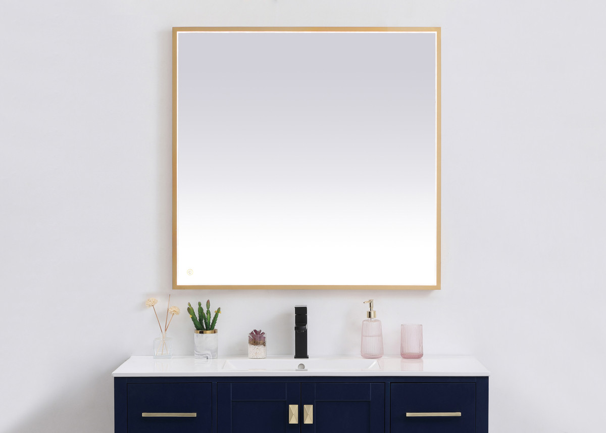 Elegant Decor MRE63636BR Pier 36x36 inch LED mirror with adjustable color temperature 3000K/4200K/6400K in brass