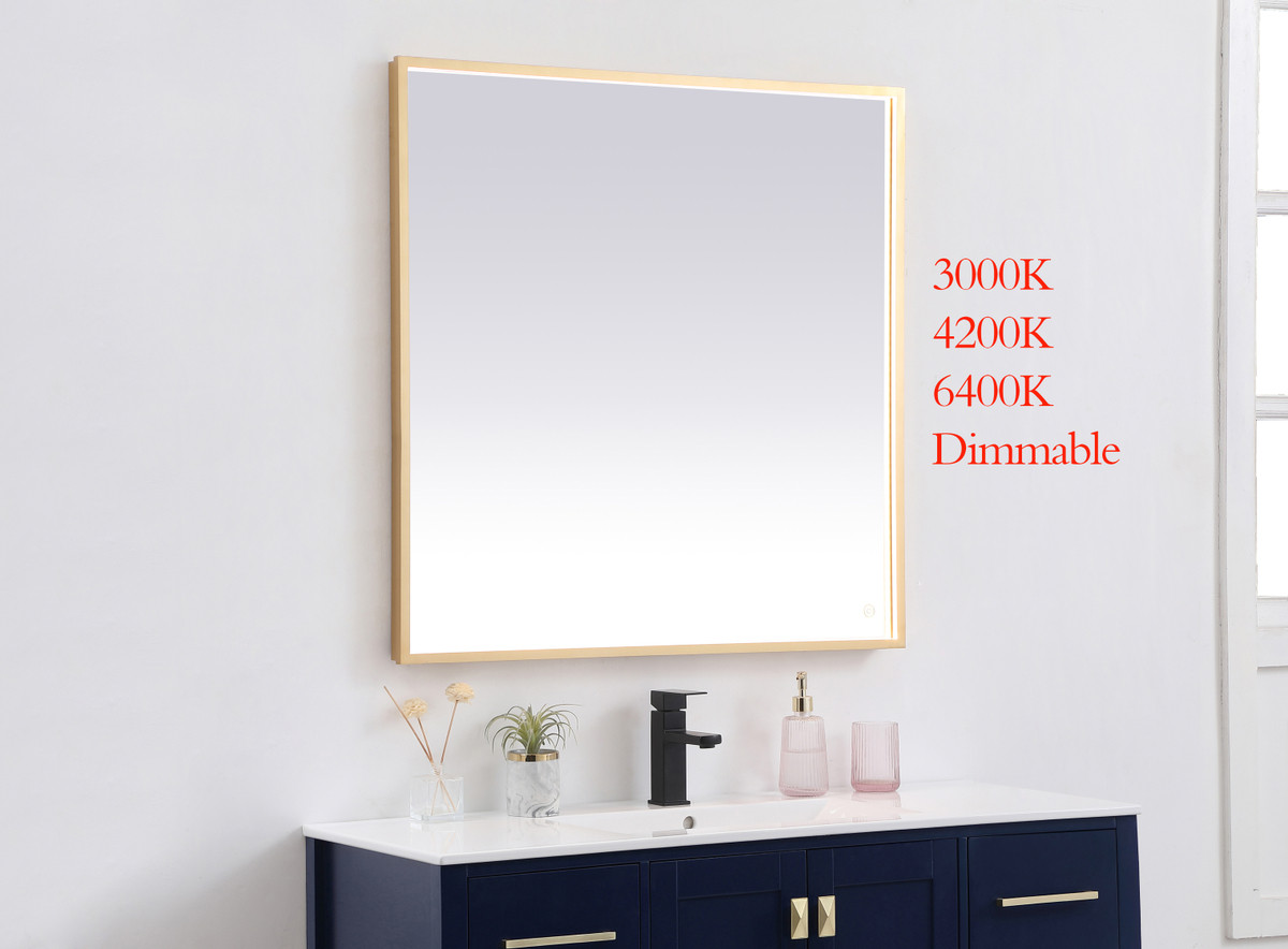 Elegant Decor MRE63636BR Pier 36x36 inch LED mirror with adjustable color temperature 3000K/4200K/6400K in brass