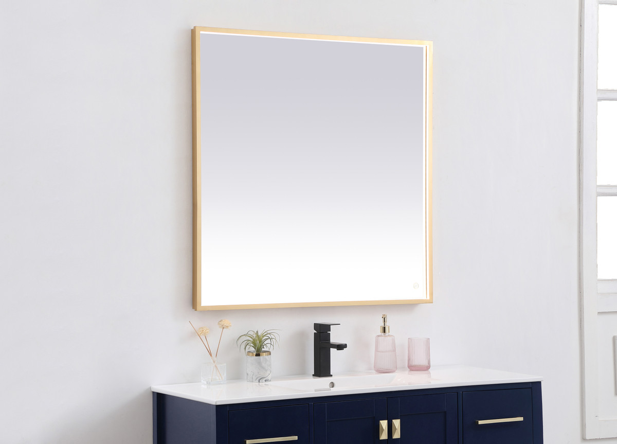 Elegant Decor MRE63636BR Pier 36x36 inch LED mirror with adjustable color temperature 3000K/4200K/6400K in brass