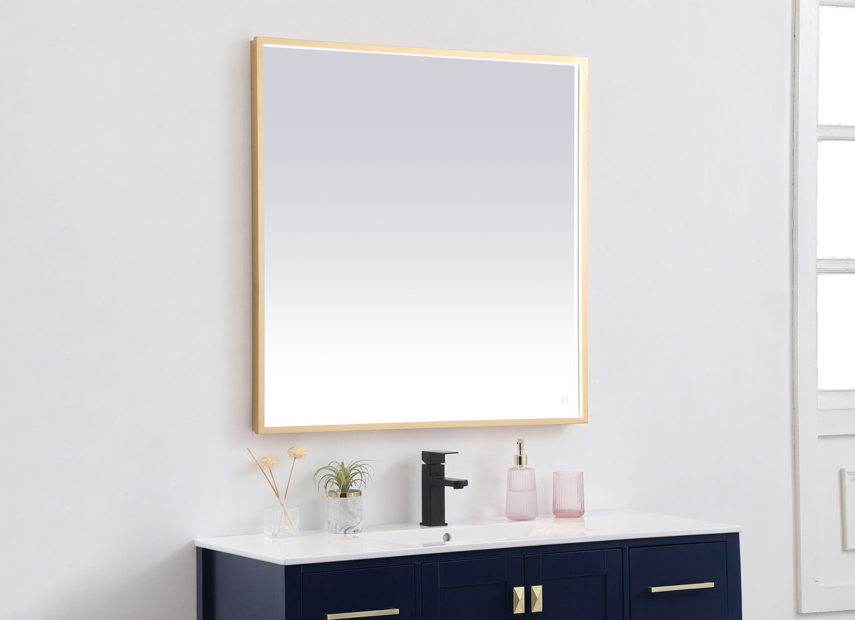 Elegant Decor MRE63636BR Pier 36x36 inch LED mirror with adjustable color temperature 3000K/4200K/6400K in brass