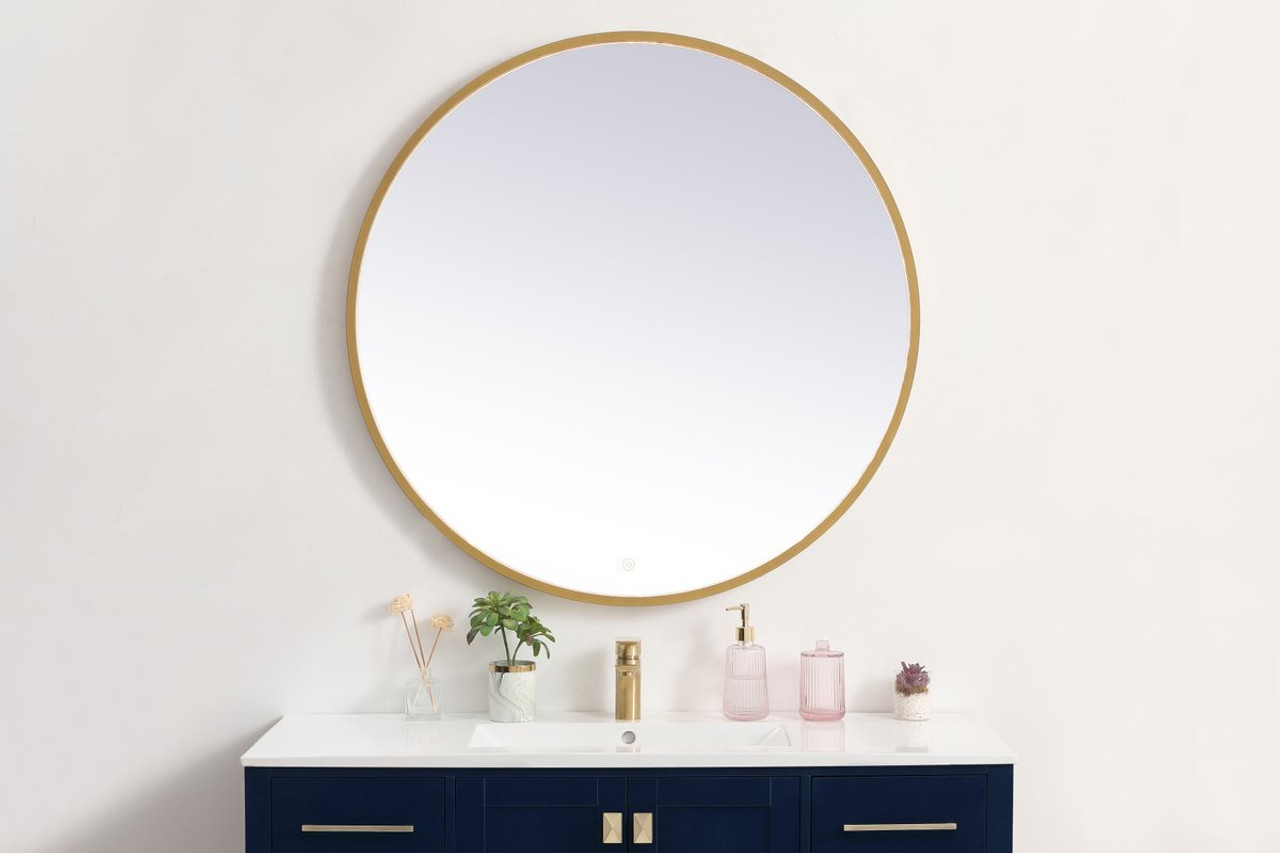 Elegant Decor MRE6039BR Pier 39 inch LED mirror with adjustable color temperature 3000K/4200K/6400K in brass