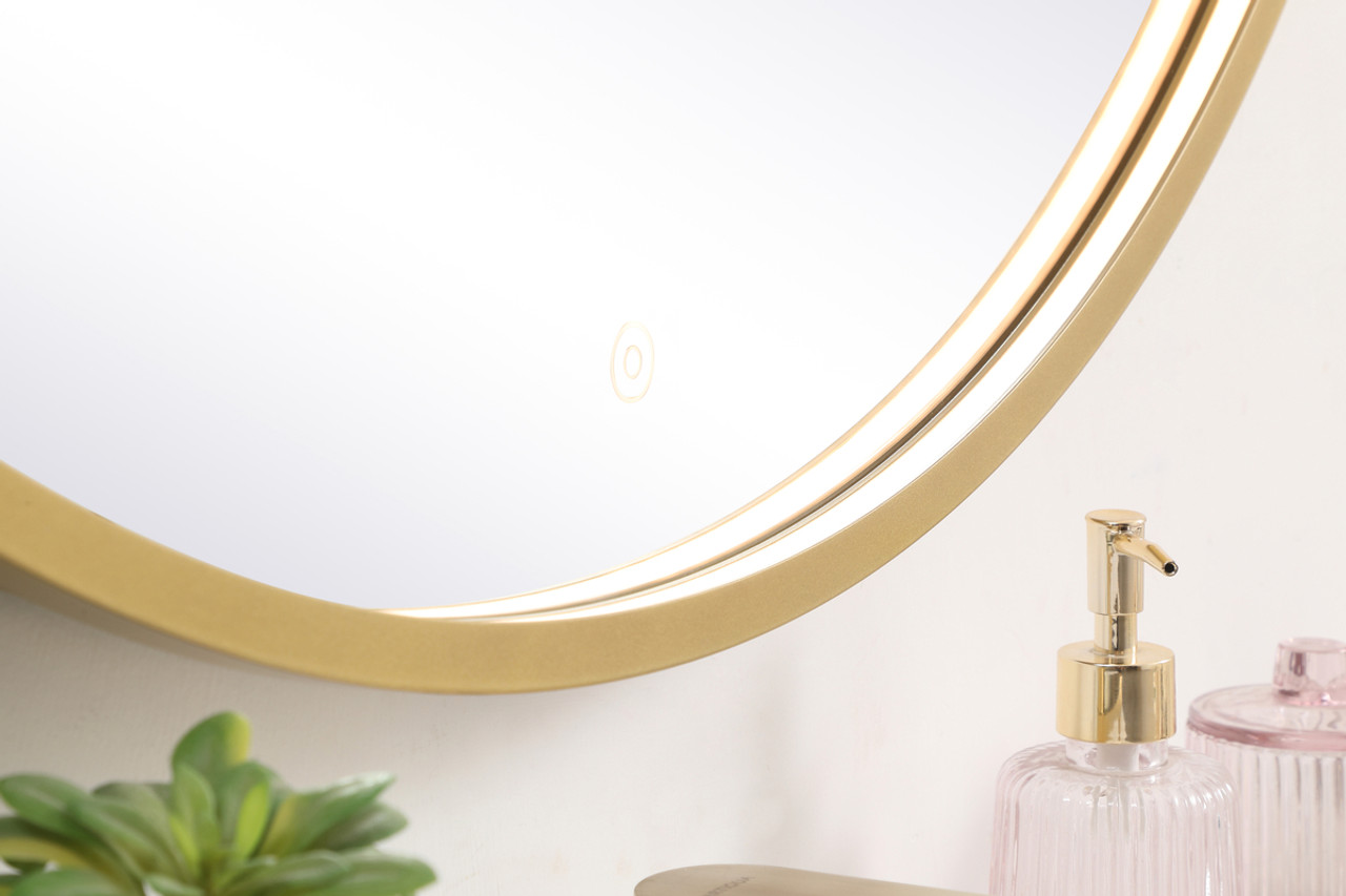 Elegant Decor MRE6039BR Pier 39 inch LED mirror with adjustable color temperature 3000K/4200K/6400K in brass