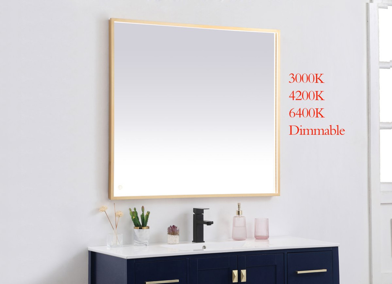 Elegant Decor MRE63640BR Pier 36x40 inch LED mirror with adjustable color temperature 3000K/4200K/6400K in brass