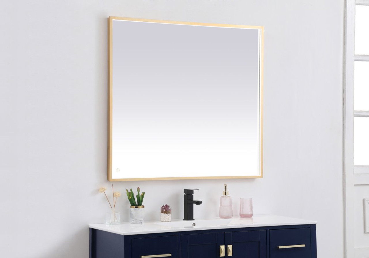 Elegant Decor MRE63640BR Pier 36x40 inch LED mirror with adjustable color temperature 3000K/4200K/6400K in brass