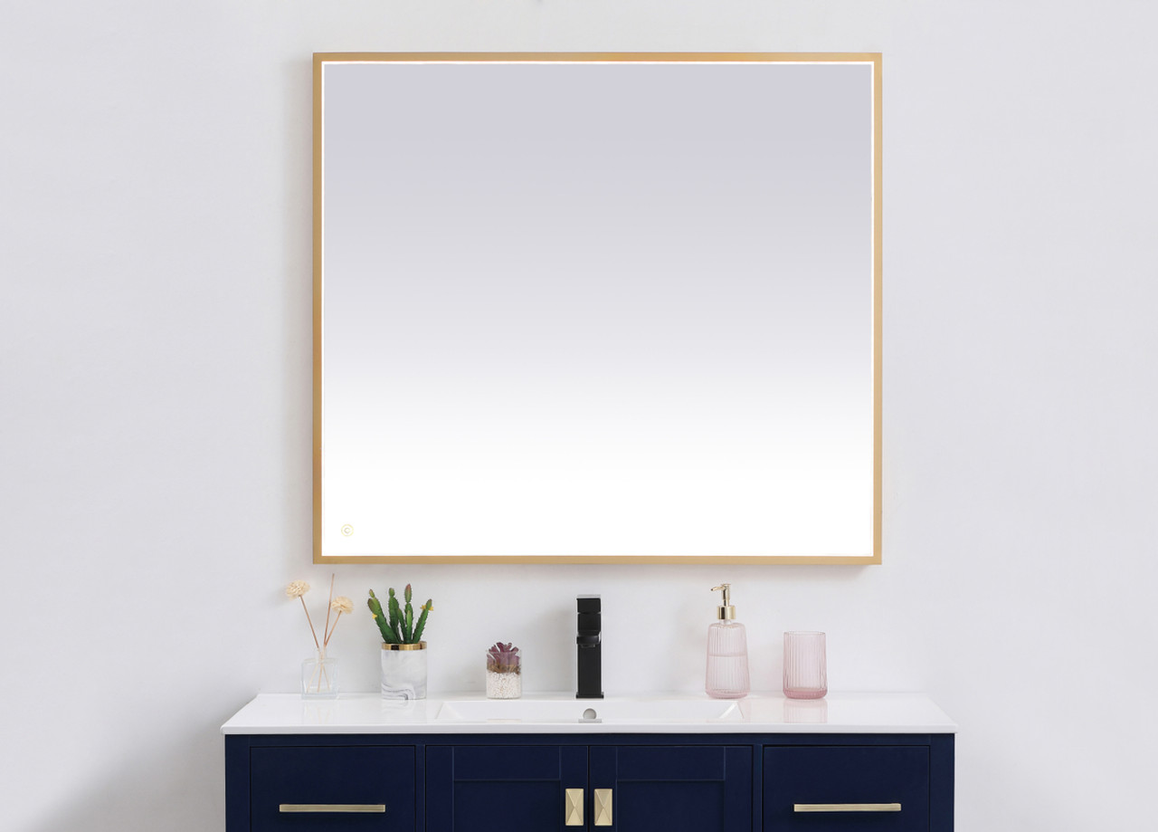 Elegant Decor MRE63640BR Pier 36x40 inch LED mirror with adjustable color temperature 3000K/4200K/6400K in brass