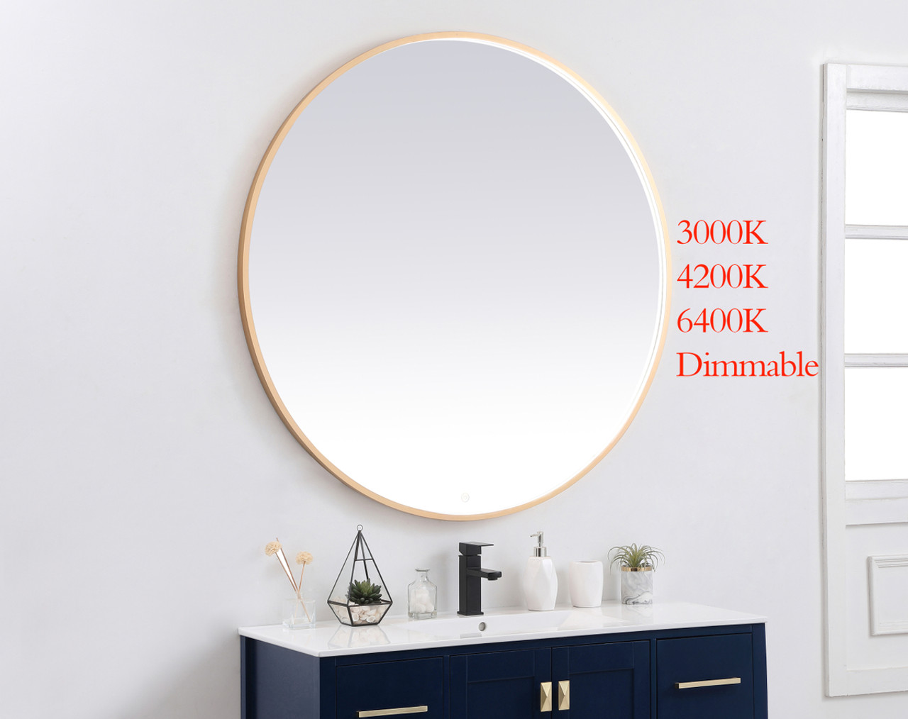 Elegant Decor MRE6048BR Pier 48 inch LED mirror with adjustable color temperature 3000K/4200K/6400K in brass