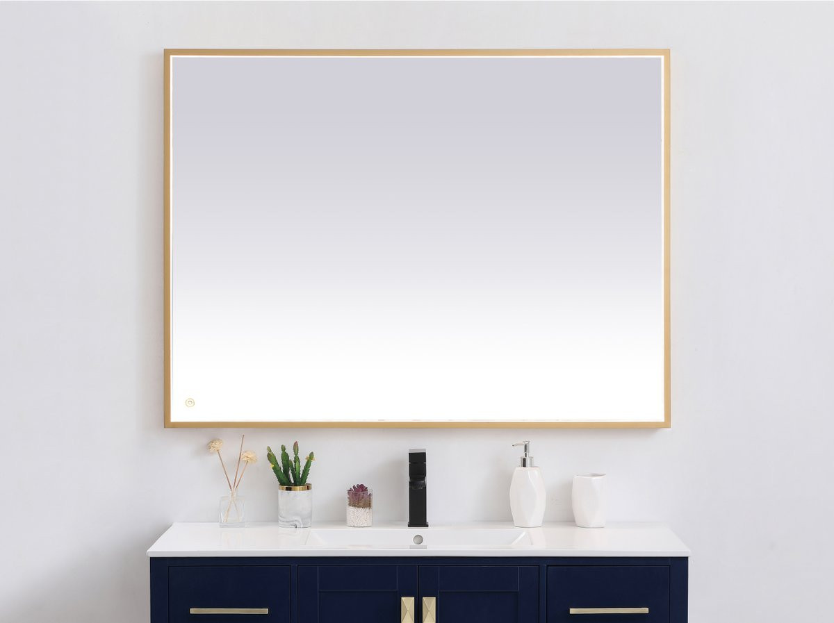 Elegant Decor MRE63648BR Pier 36x48 inch LED mirror with adjustable color temperature 3000K/4200K/6400K in brass