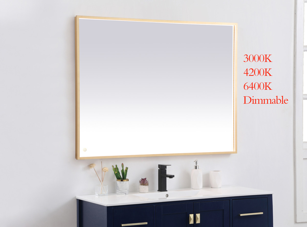 Elegant Decor MRE63648BR Pier 36x48 inch LED mirror with adjustable color temperature 3000K/4200K/6400K in brass