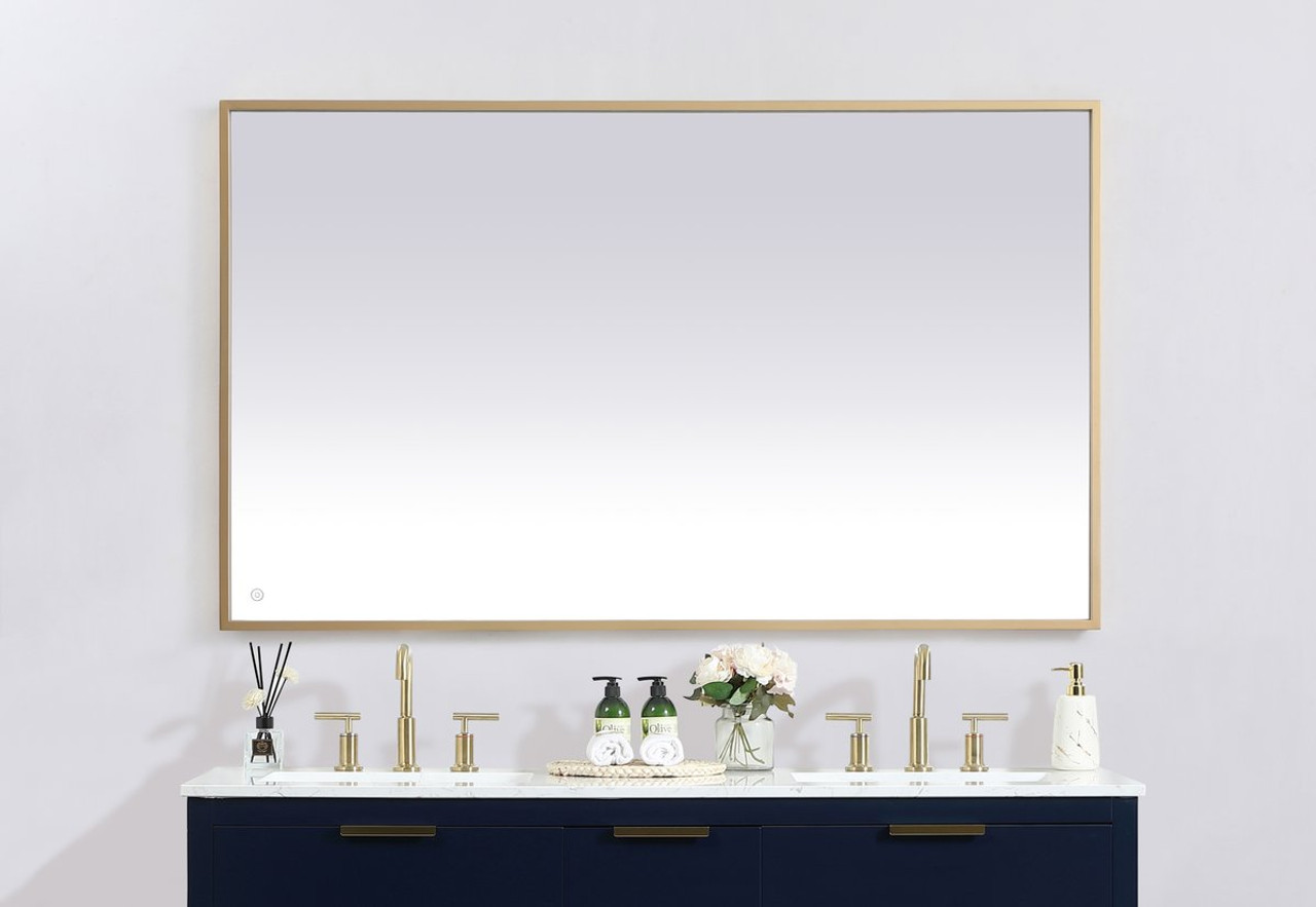 Elegant Decor MRE63660BR Pier 36x60 inch LED mirror with adjustable color temperature 3000K/4200K/6400K in brass