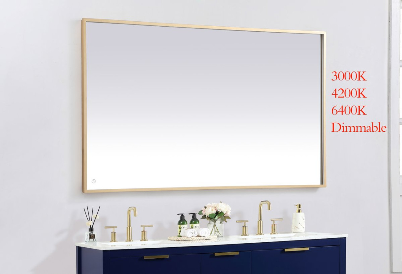 Elegant Decor MRE63660BR Pier 36x60 inch LED mirror with adjustable color temperature 3000K/4200K/6400K in brass