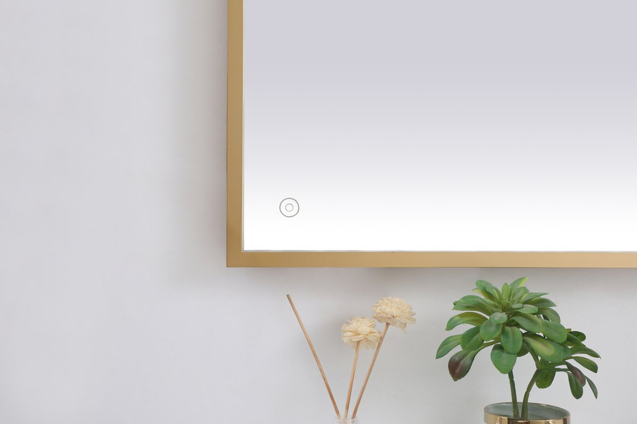 Elegant Decor MRE63660BR Pier 36x60 inch LED mirror with adjustable color temperature 3000K/4200K/6400K in brass